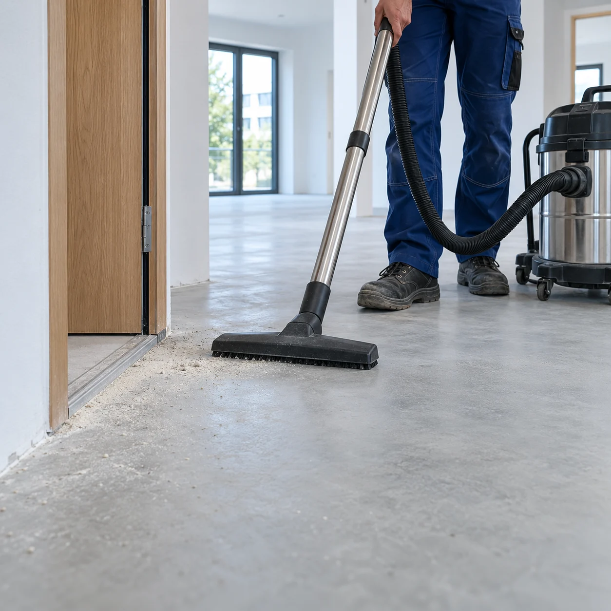 Baustaub wird nach einer Renovierung mit einem Industriesauger entfernt